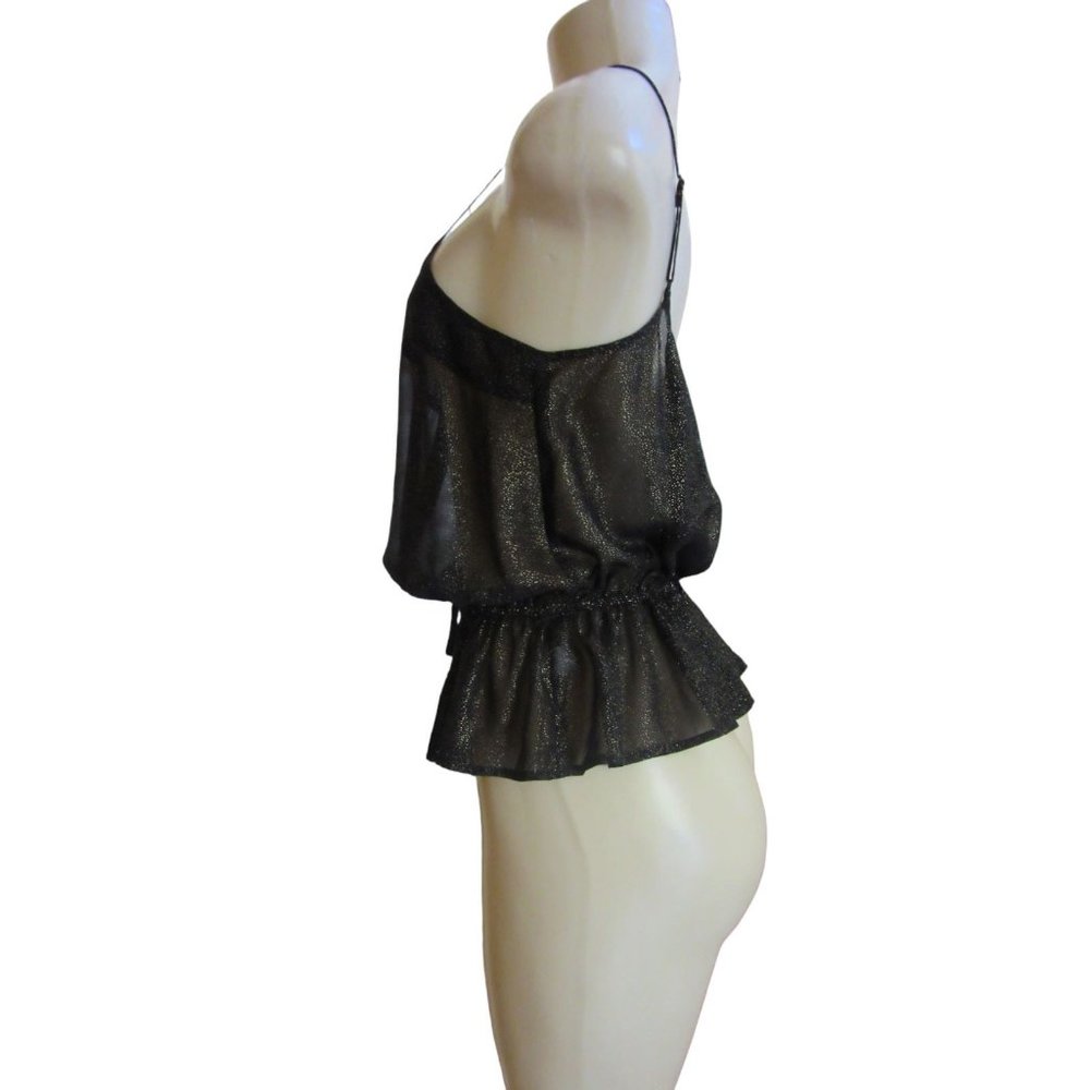 New Band of Gypsies Black & Gold Spaghetti Strap Sheer Blouse in Size Large - Picture 4 of 7